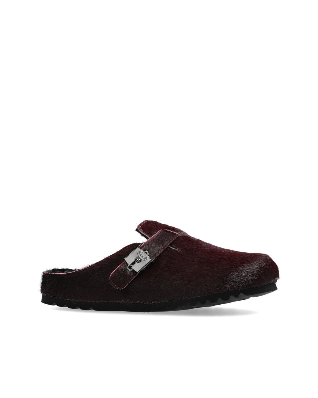 Scholl Brown Leather Slides 'Grace Fur'