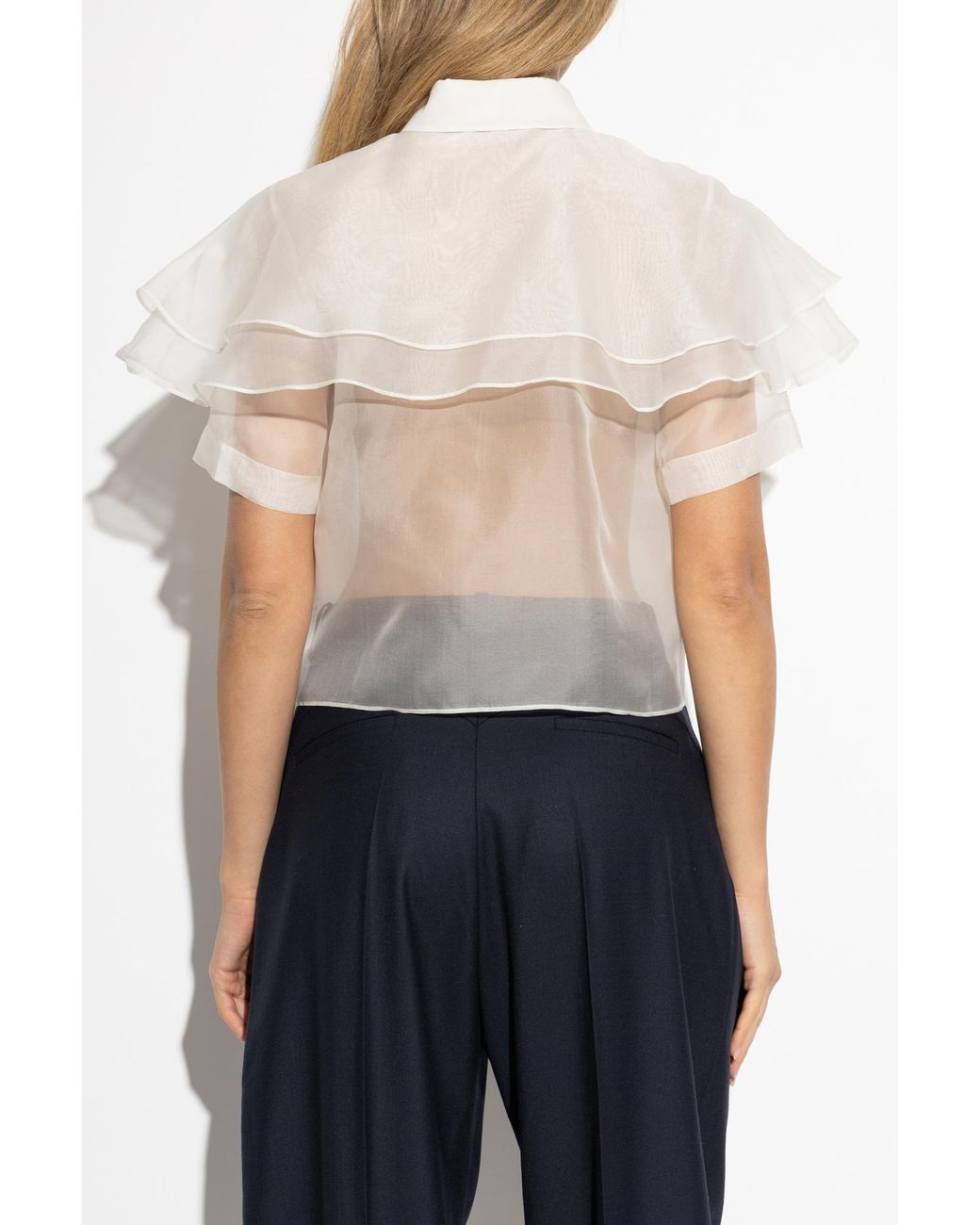 FRAME White Silk Top With Ruffles