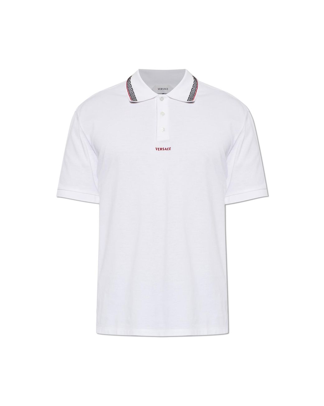 Versace White Cotton Polo Shirt With Embroidered Logo for men