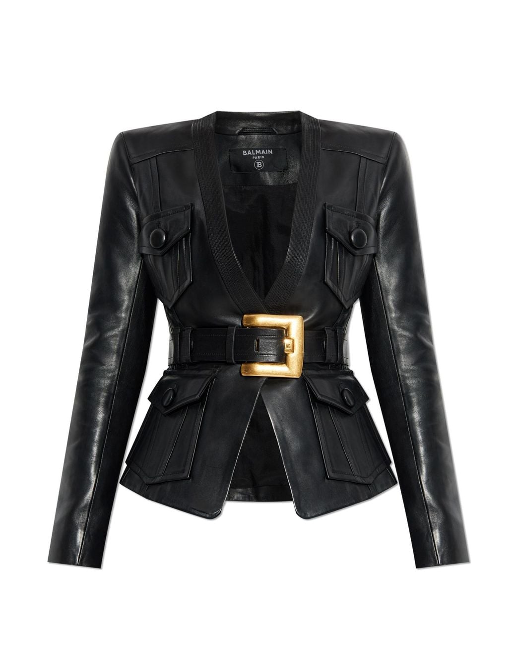 Balmain Black Leather Jacket With Belt