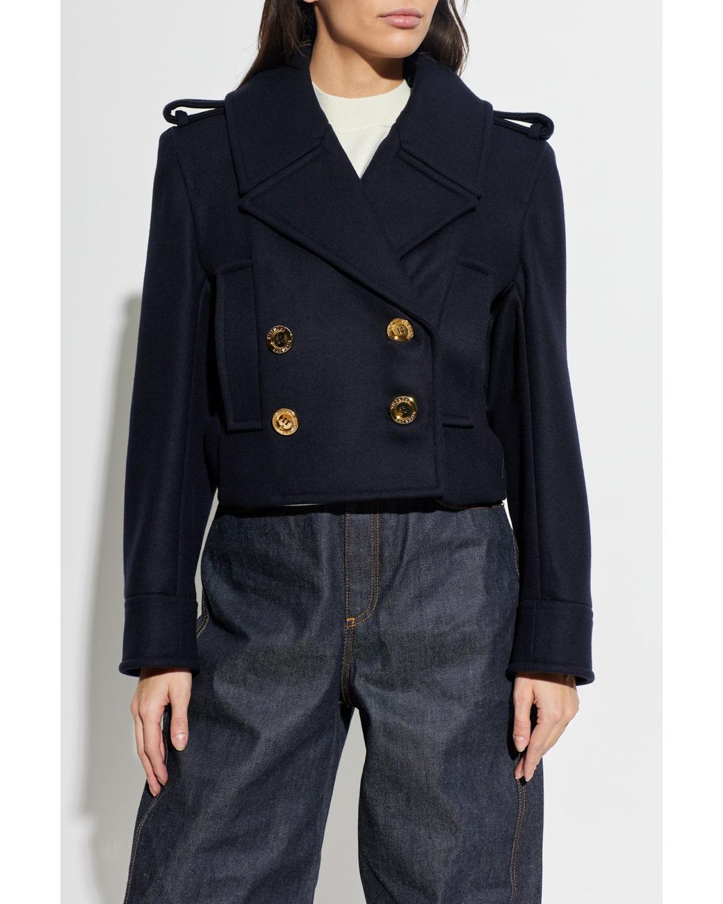 Givenchy Blue Wool Jacket With Epaulettes