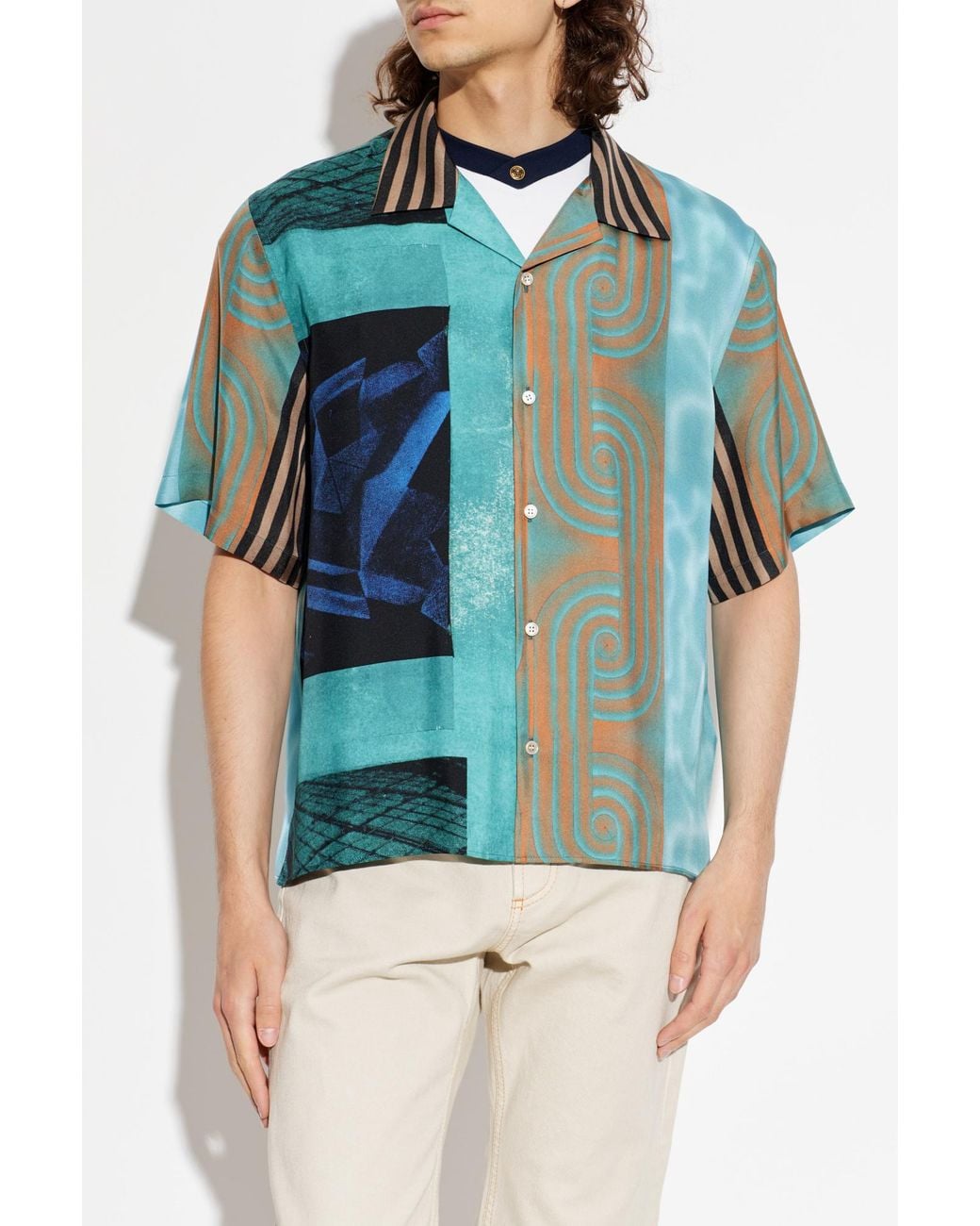 Versace Blue Silk Short-Sleeve Shirt for men