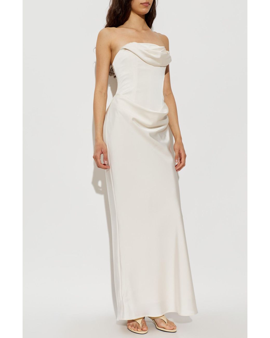 ROTATE BIRGER CHRISTENSEN White Satin Off-Shoulder Dress