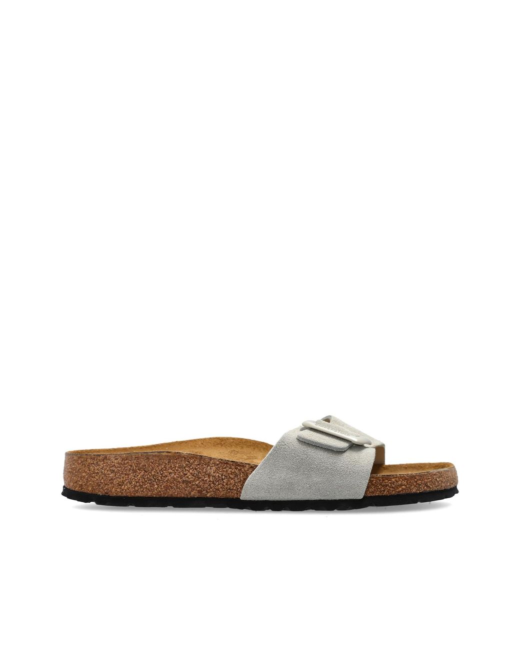 Birkenstock White 'Madrid Cushion Buckle Suede' Slides