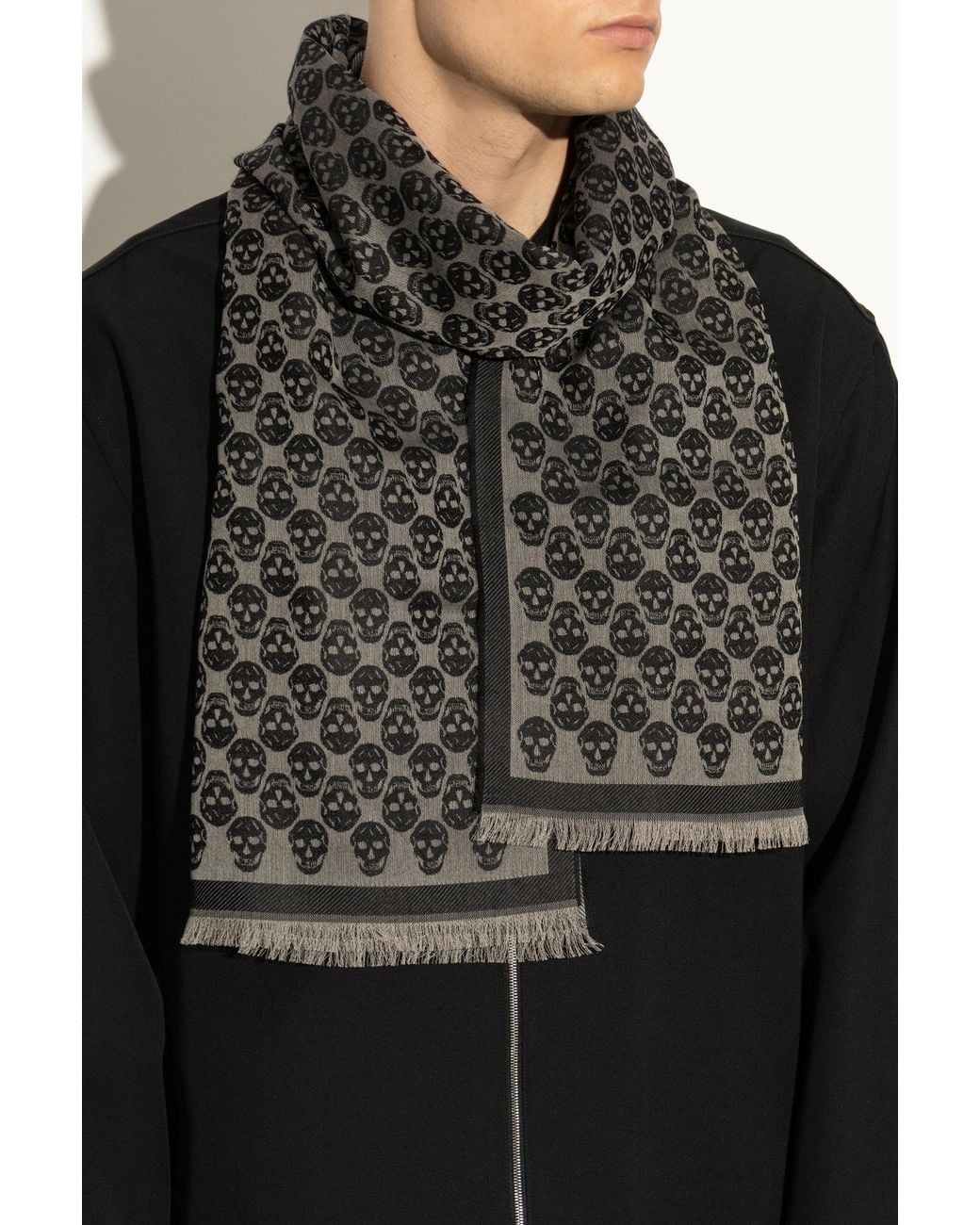McQueen Black Scarf With A Distinctive Skull Motif for men