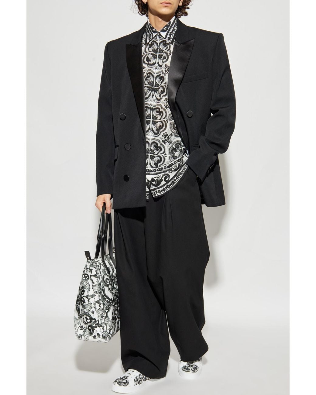 Dolce & Gabbana Gray Silk Shirt With "Majolica" Print for men