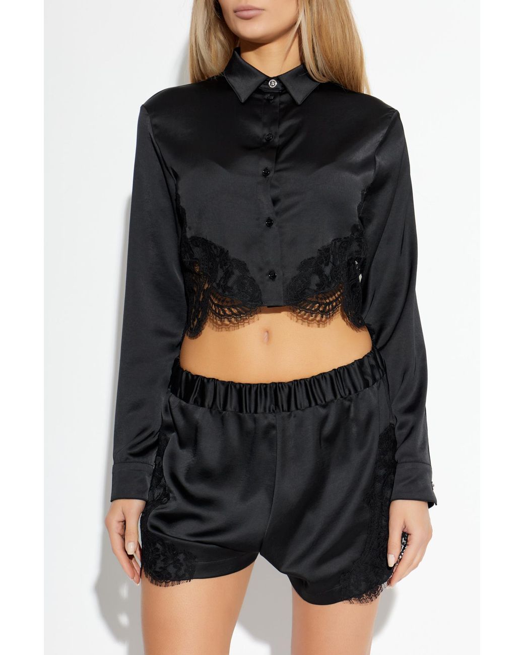 Versace Black Shirt With Lace Inserts