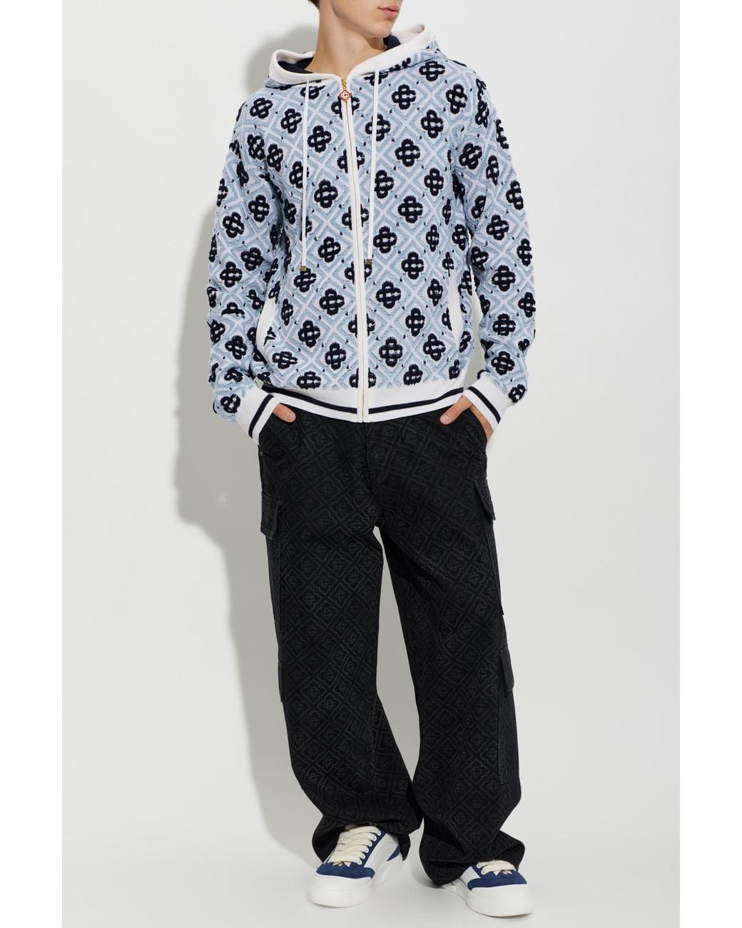 Casablanca Blue Wool Cardigan With Hood for men