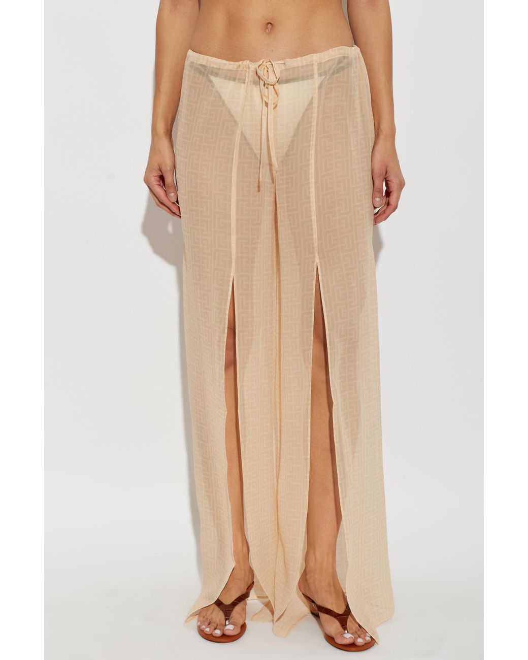 Balmain Natural Silk Beach Trousers With Monogram