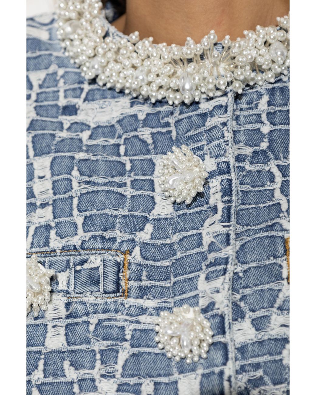 Self-Portrait Blue Textured Denim Jacket