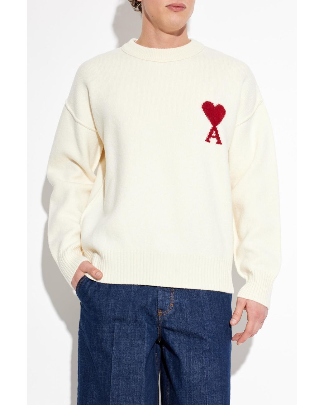 AMI Blue Wool Sweater With Logo for men