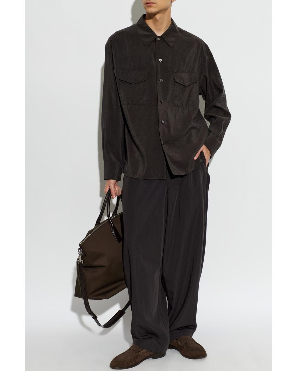 Lemaire Black Silk Shirt With Pockets for men