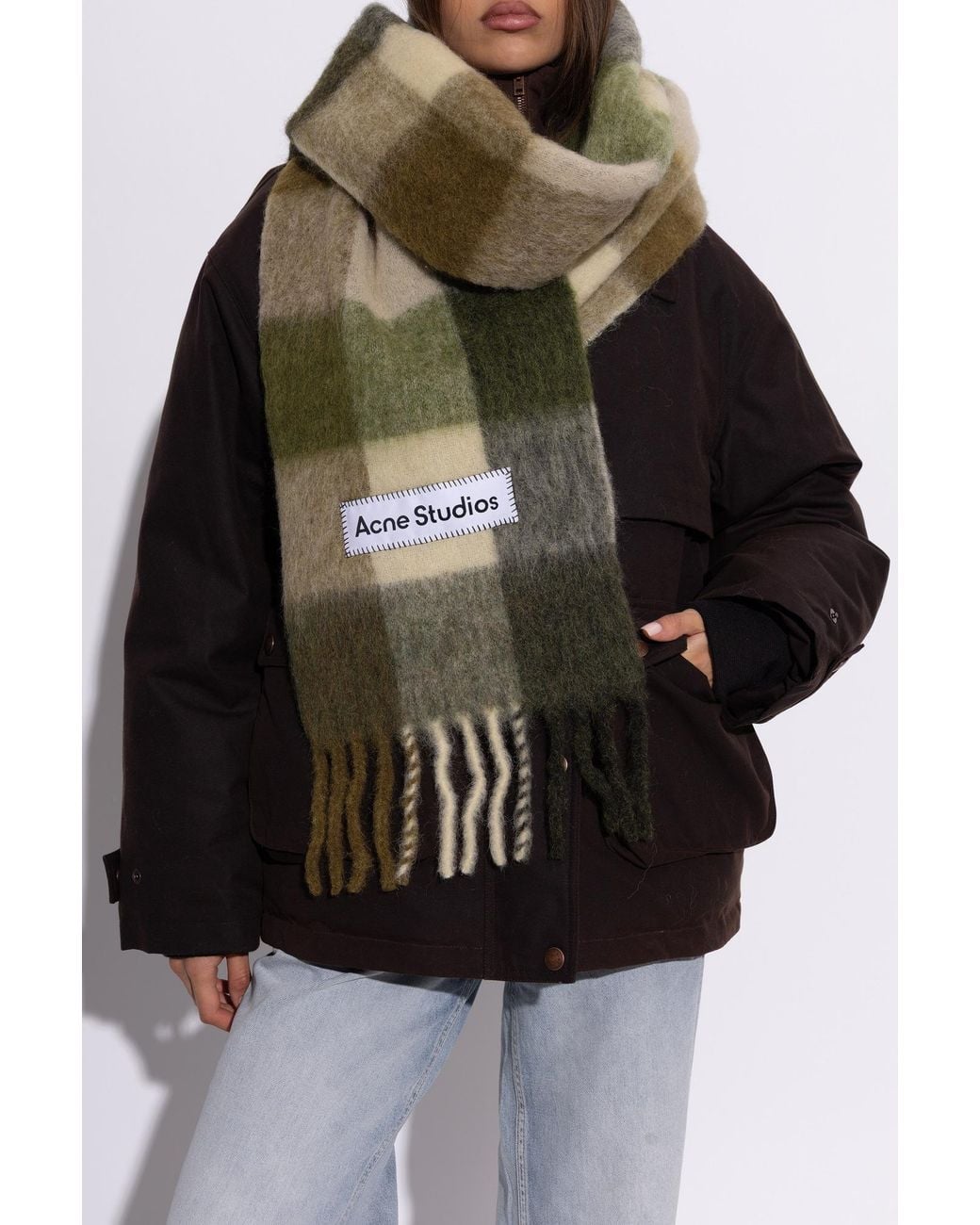 Acne Green Wool Scarf With Fringing