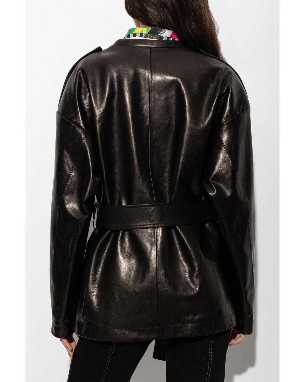 Versace Black Leather Jacket With Pockets