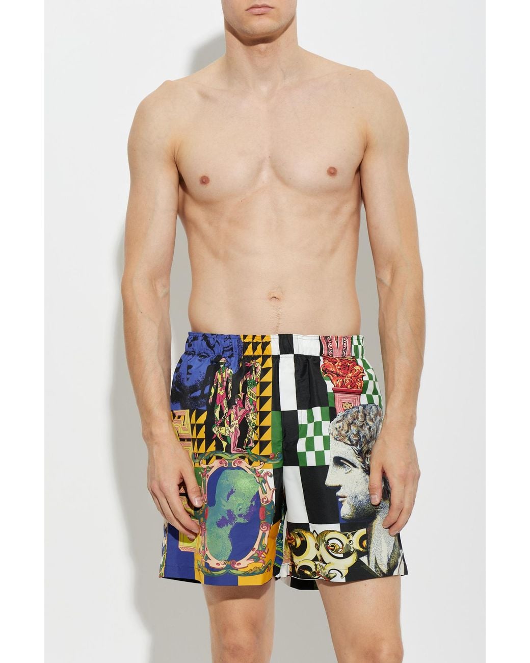 Versace Blue Swim Shorts With "Medusa Collage" Print for men