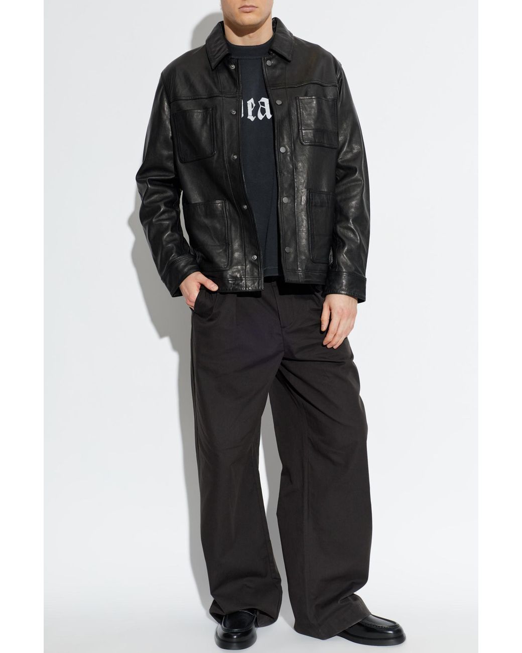 AllSaints Black Leather Jacket "Saxon" for men