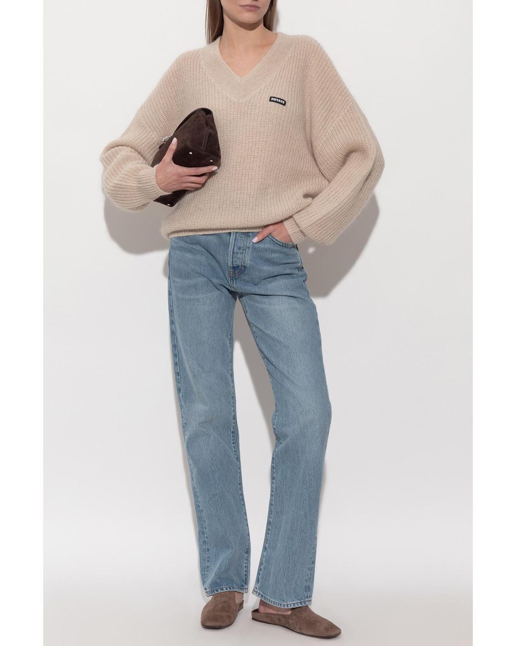 ROTATE BIRGER CHRISTENSEN Natural V-Neck Sweater