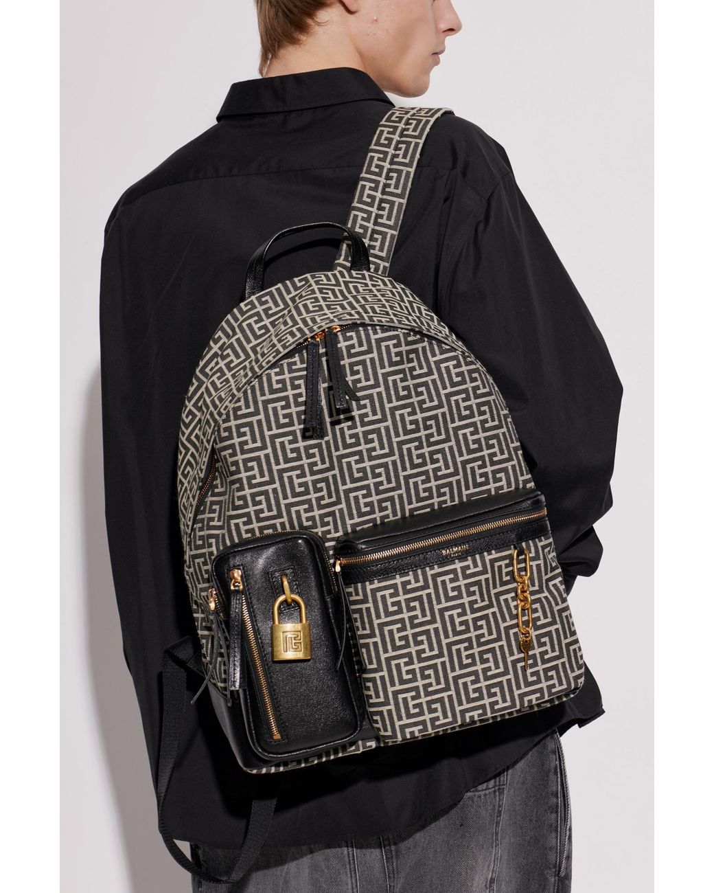 Balmain Black 'Pulse' Backpack With Monogram for men