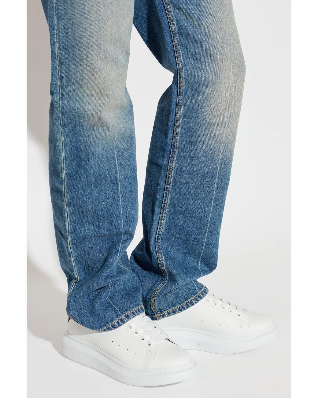 McQueen White Leather Sport Shoes With Logo for men