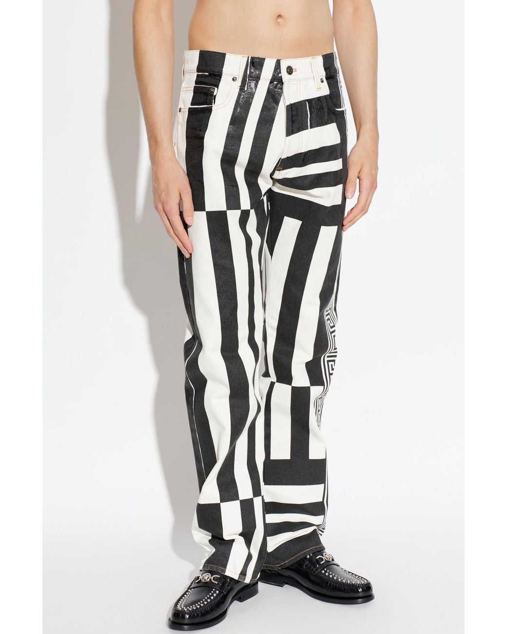 Versace Red Jeans With Stripe Pattern for men