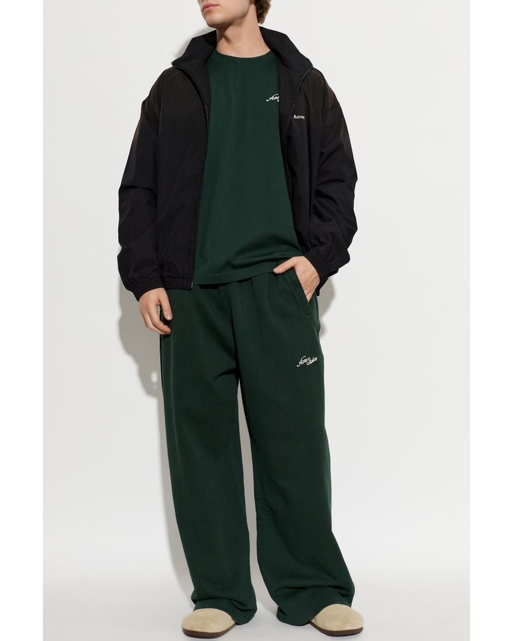 Acne Green Trousers With Logo for men
