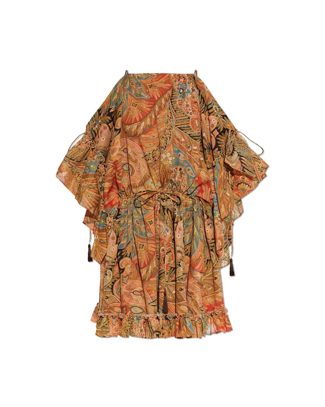 Etro Brown Patterned Off-Shoulder Dress