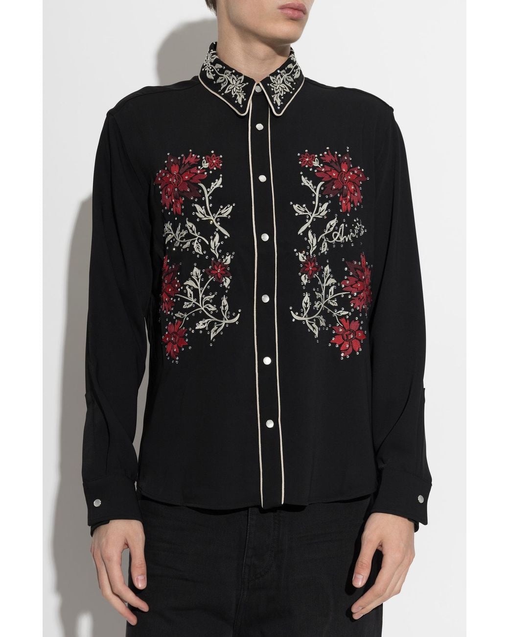 Amiri Black Embroidered Shirt With Shimmering Sequins for men