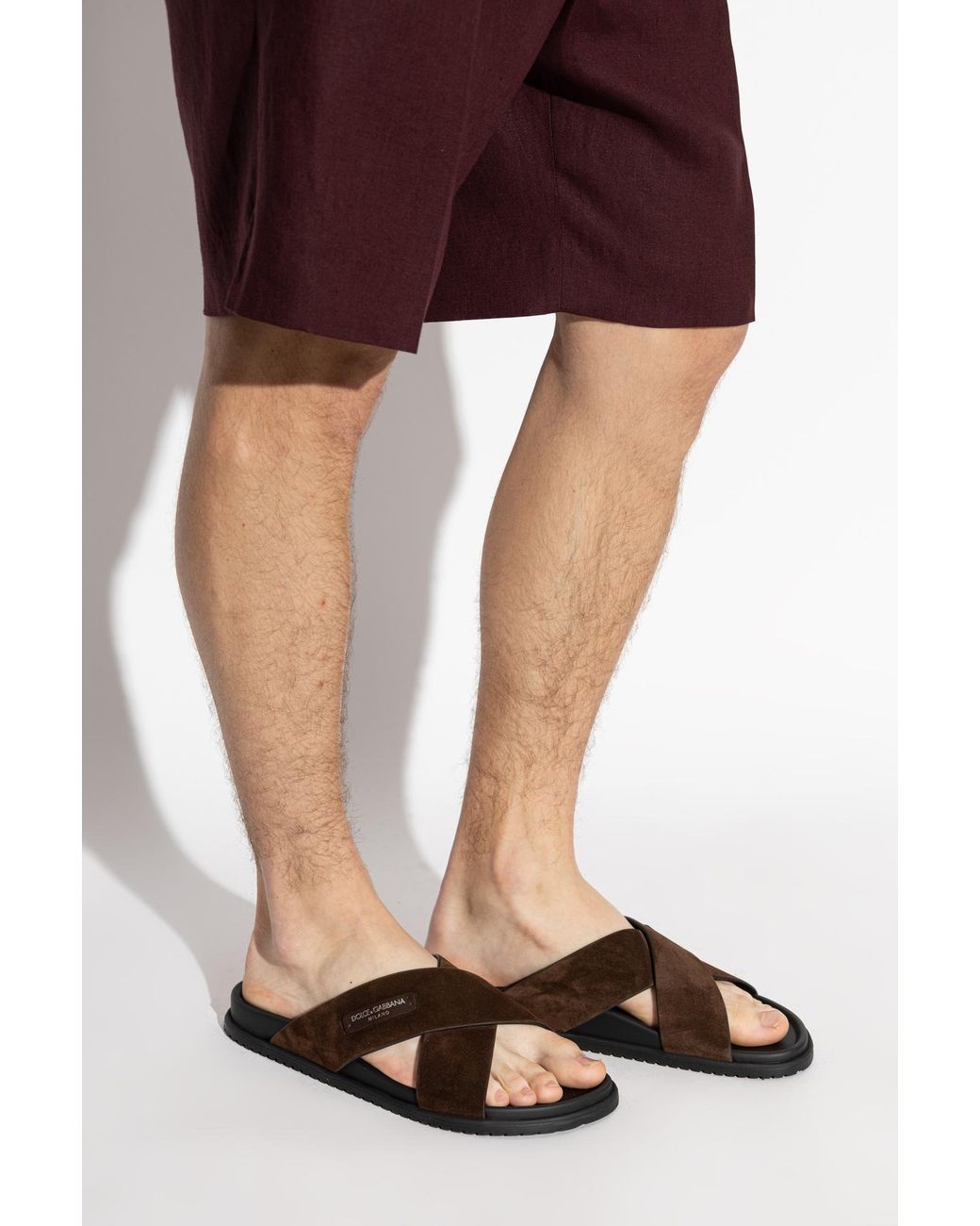 Dolce & Gabbana Black Suede Slides With Logo Patch for men