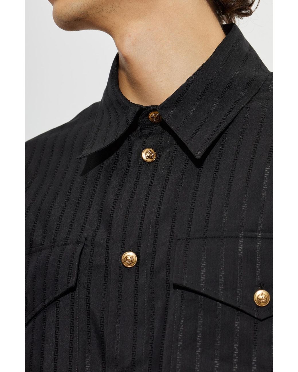 Versace Black Wool Shirt With Pockets for men