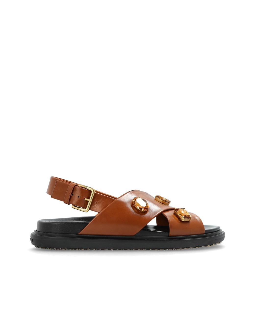Marni Brown Leather Sandals With Shimmering Embellishments
