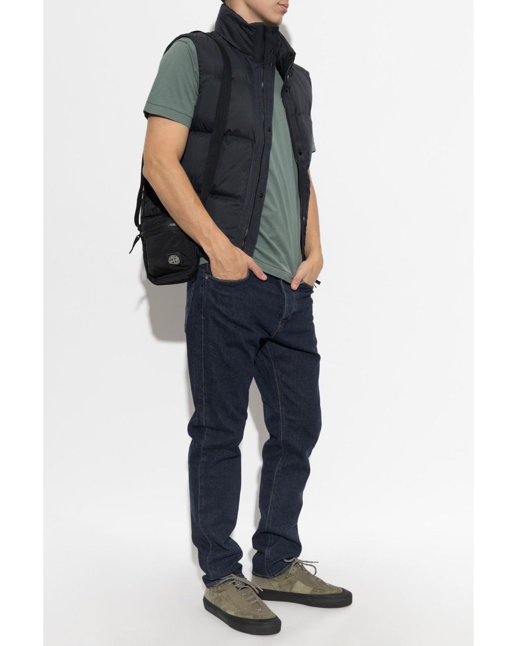 Stone Island Black Quilted Vest With Stand-Up Collar for men