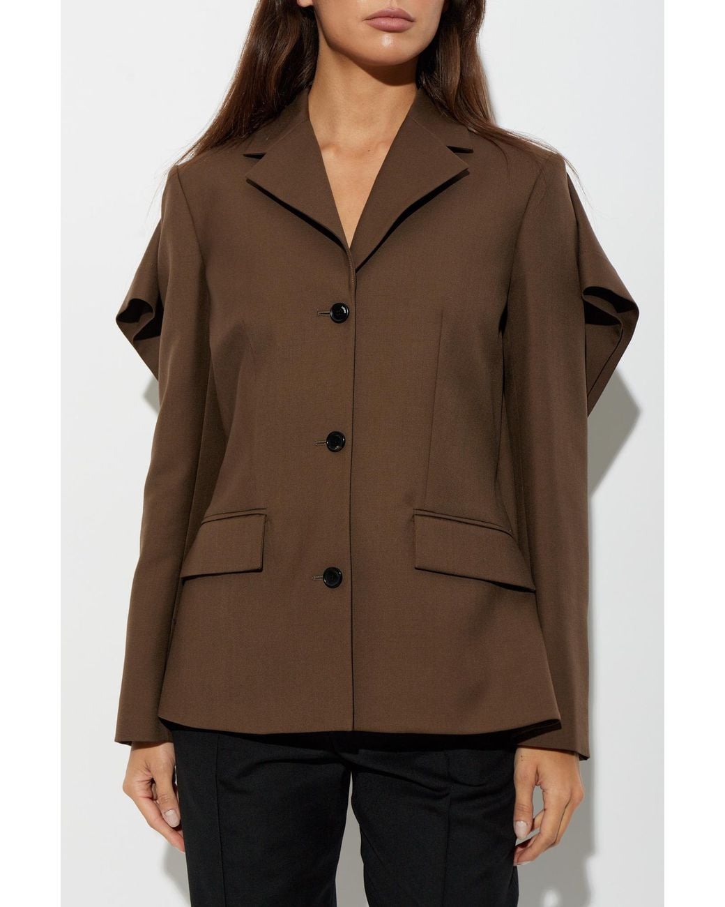 Loewe Brown Wool Blazer With Decorative Back