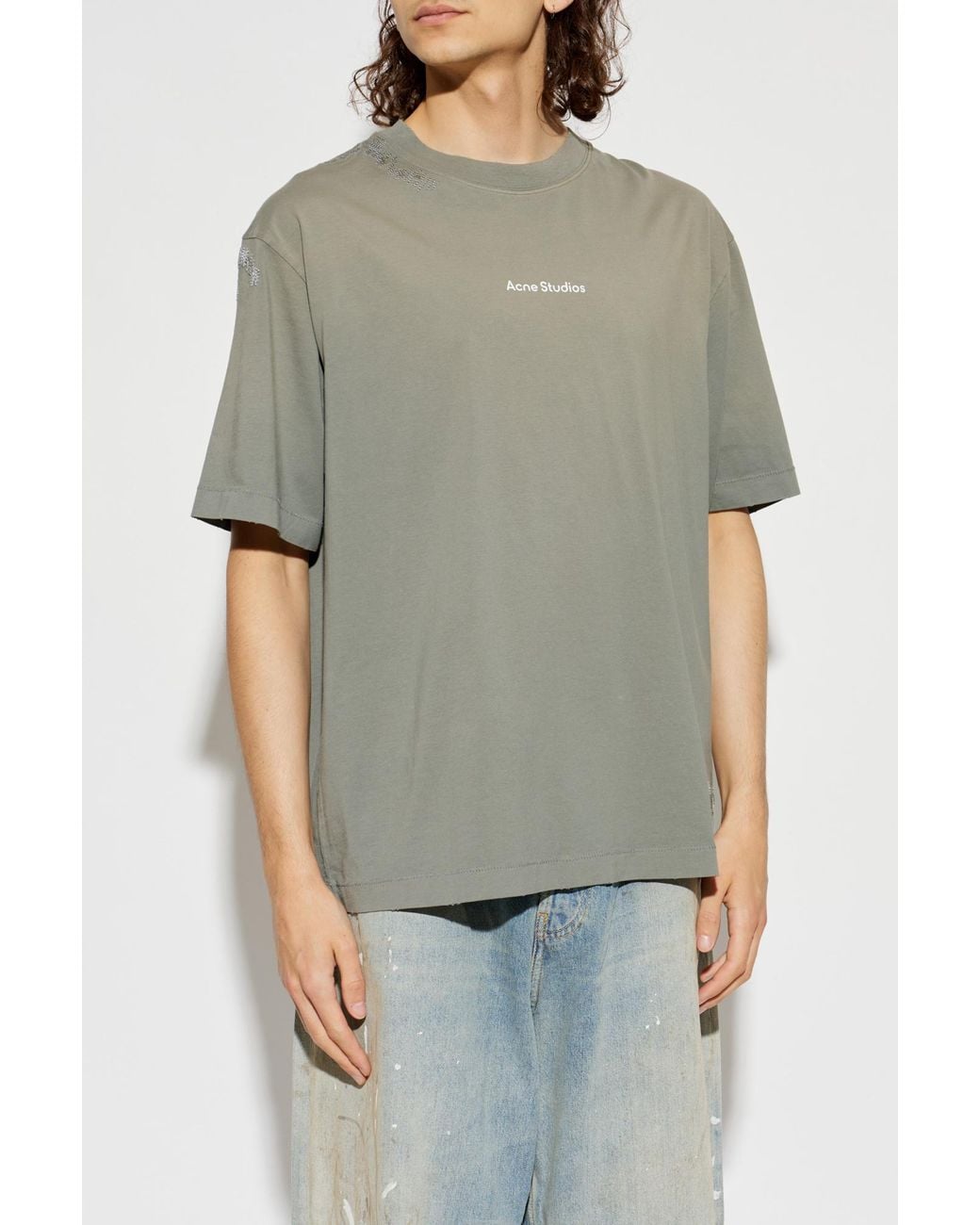 Acne Gray T-Shirt With Logo for men