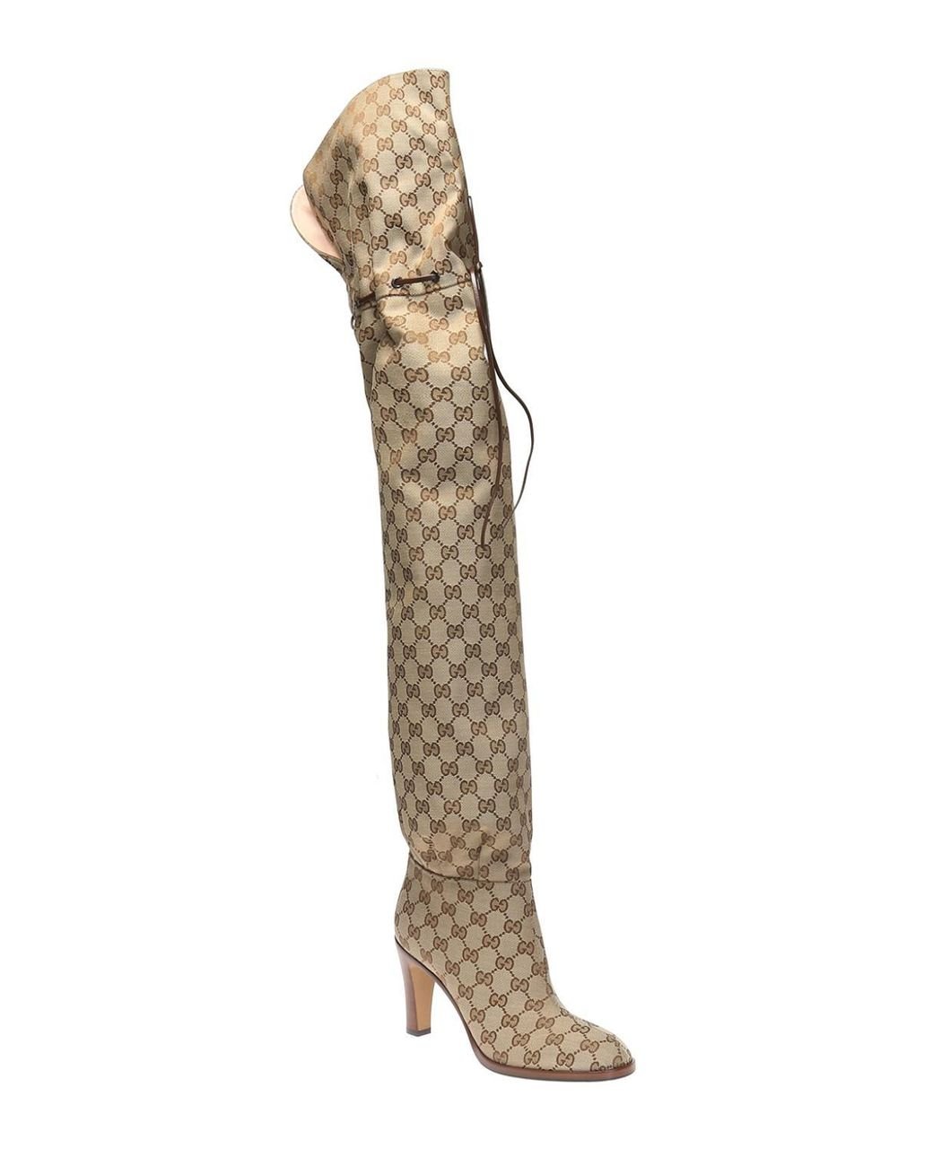 Gucci Heeled Thigh-high Boots in Natural | Lyst