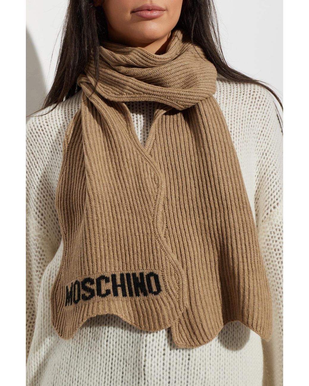 Moschino Brown Scarf With Logo