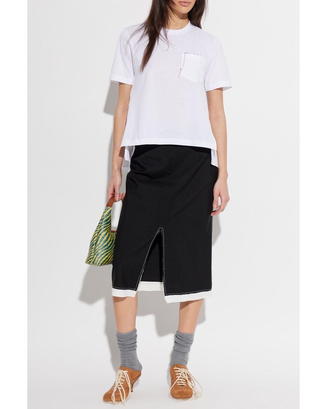 Marni White Asymmetrical T-Shirt With Logo