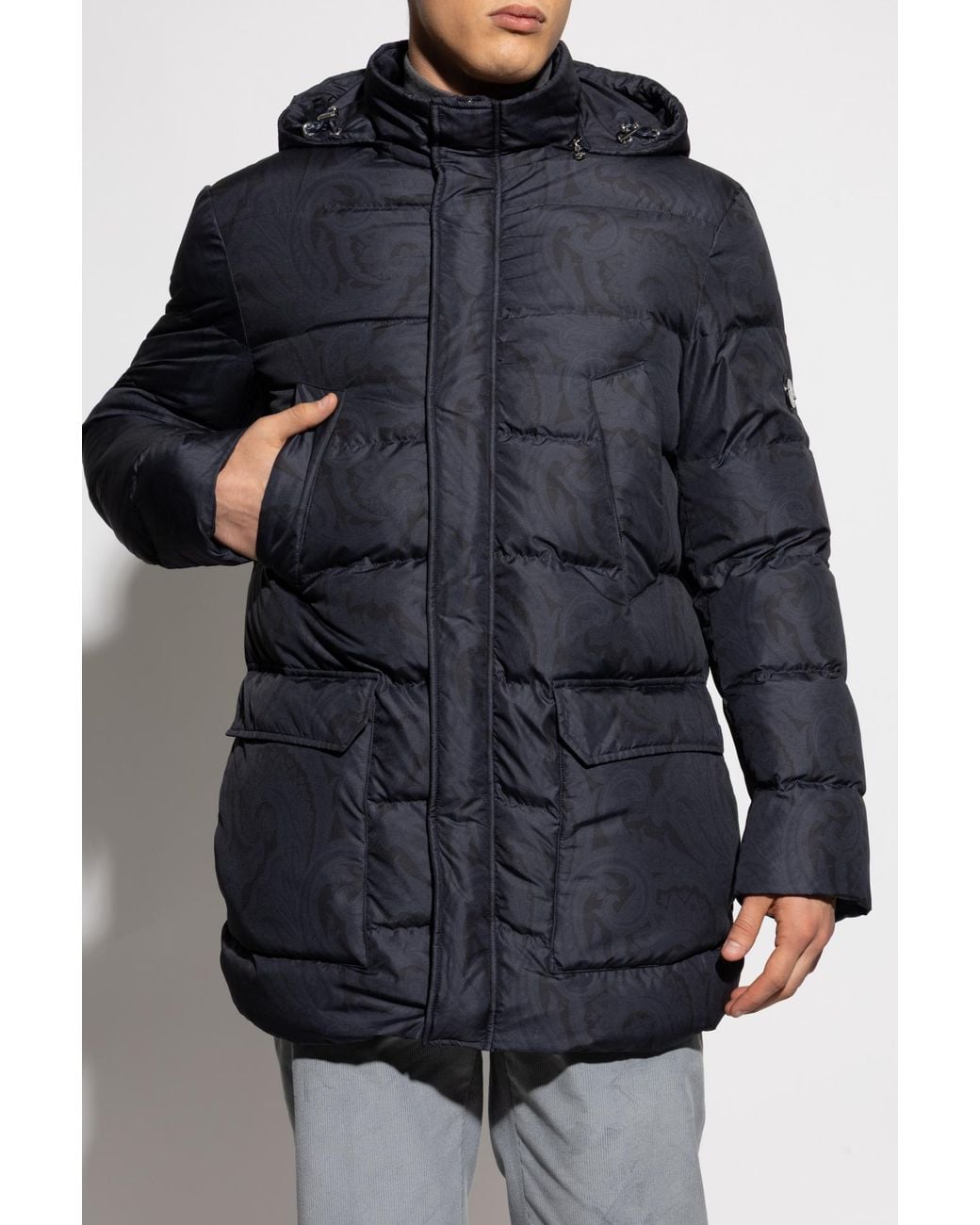 Etro Black Down Jacket With Detachable Hood for men