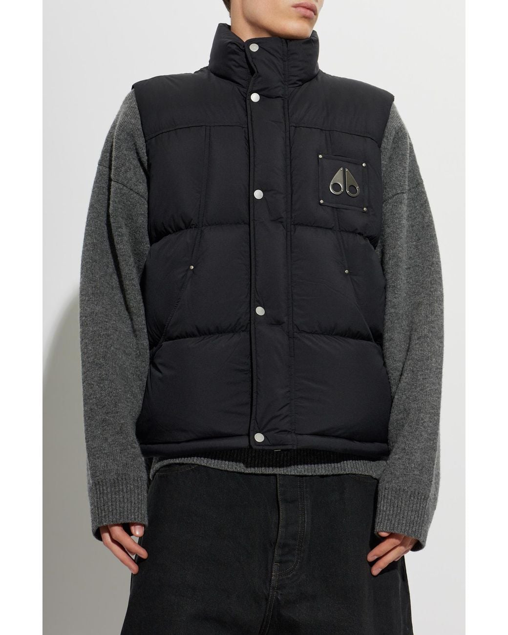 Moose Knuckles Black Down Gilet With Logo Application for men