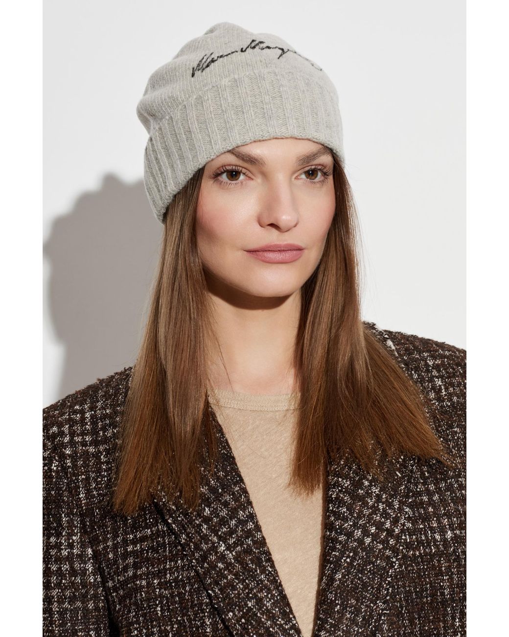 MM6 by Maison Margiela Gray Wool Beanie With Embroidered Logo