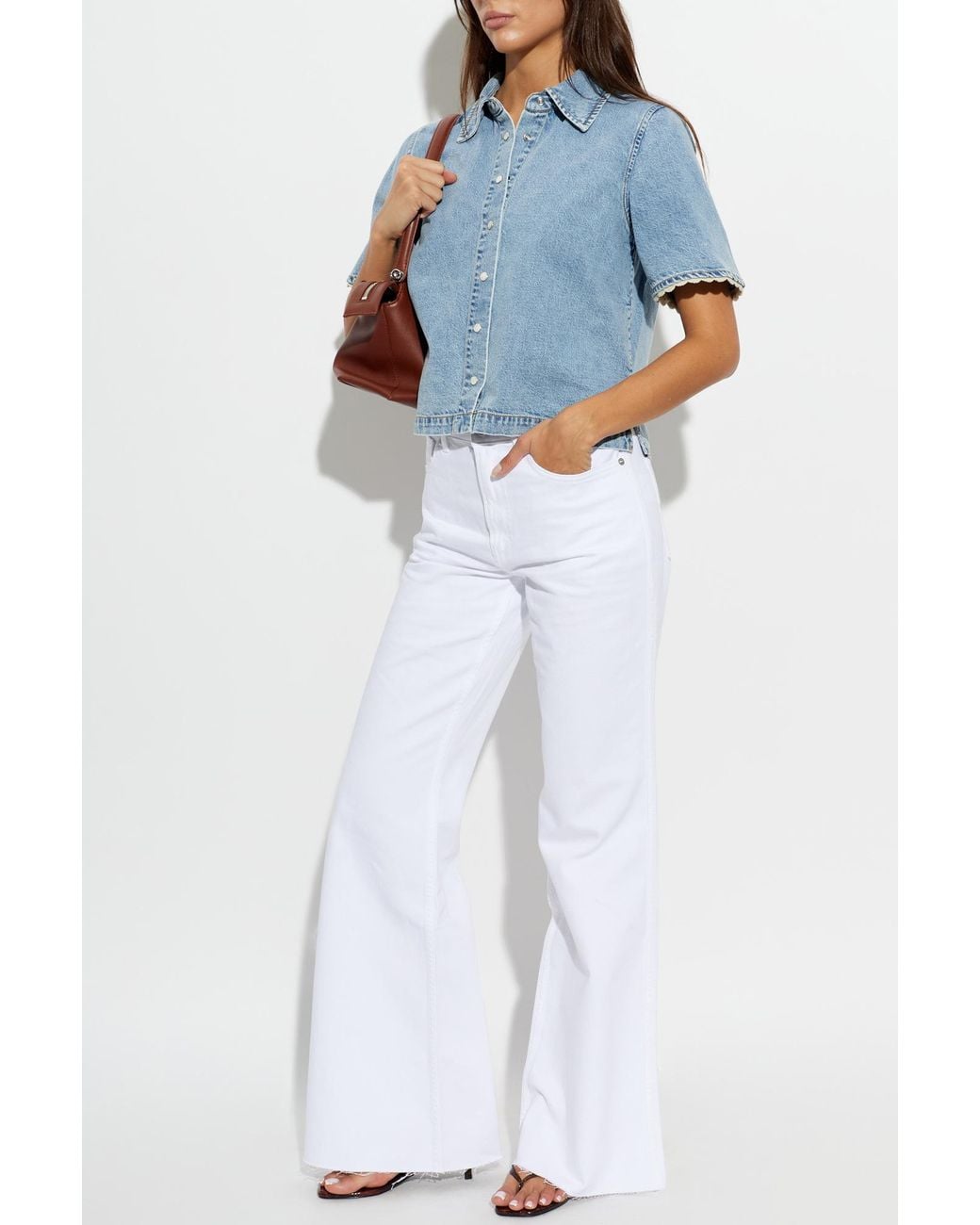 FRAME Blue Denim Short-Sleeve Shirt