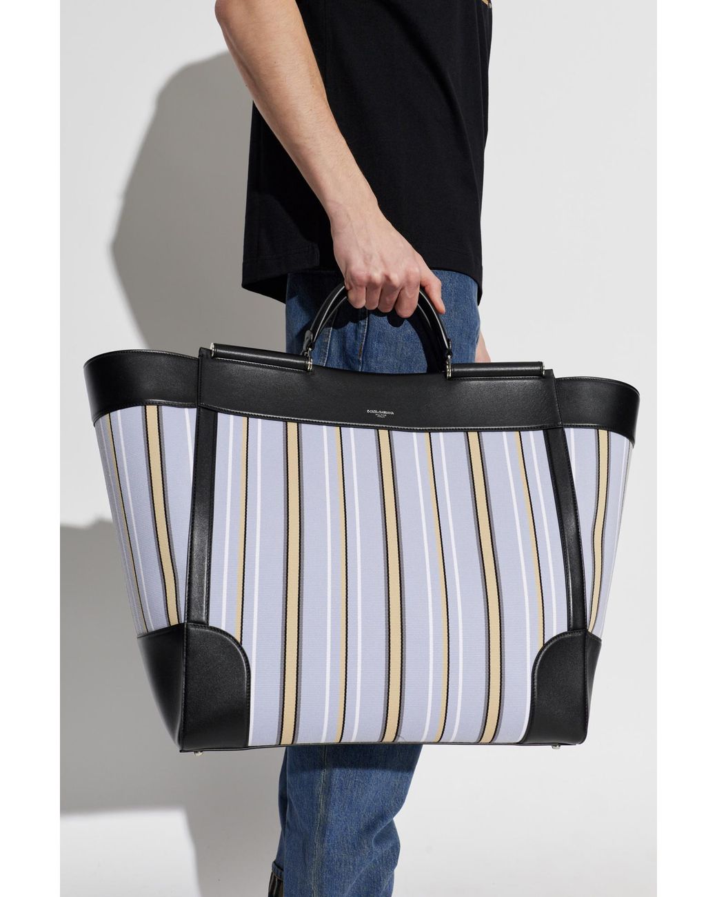 Dolce & Gabbana Black Jacquard Hand Bag With Striped Pattern for men