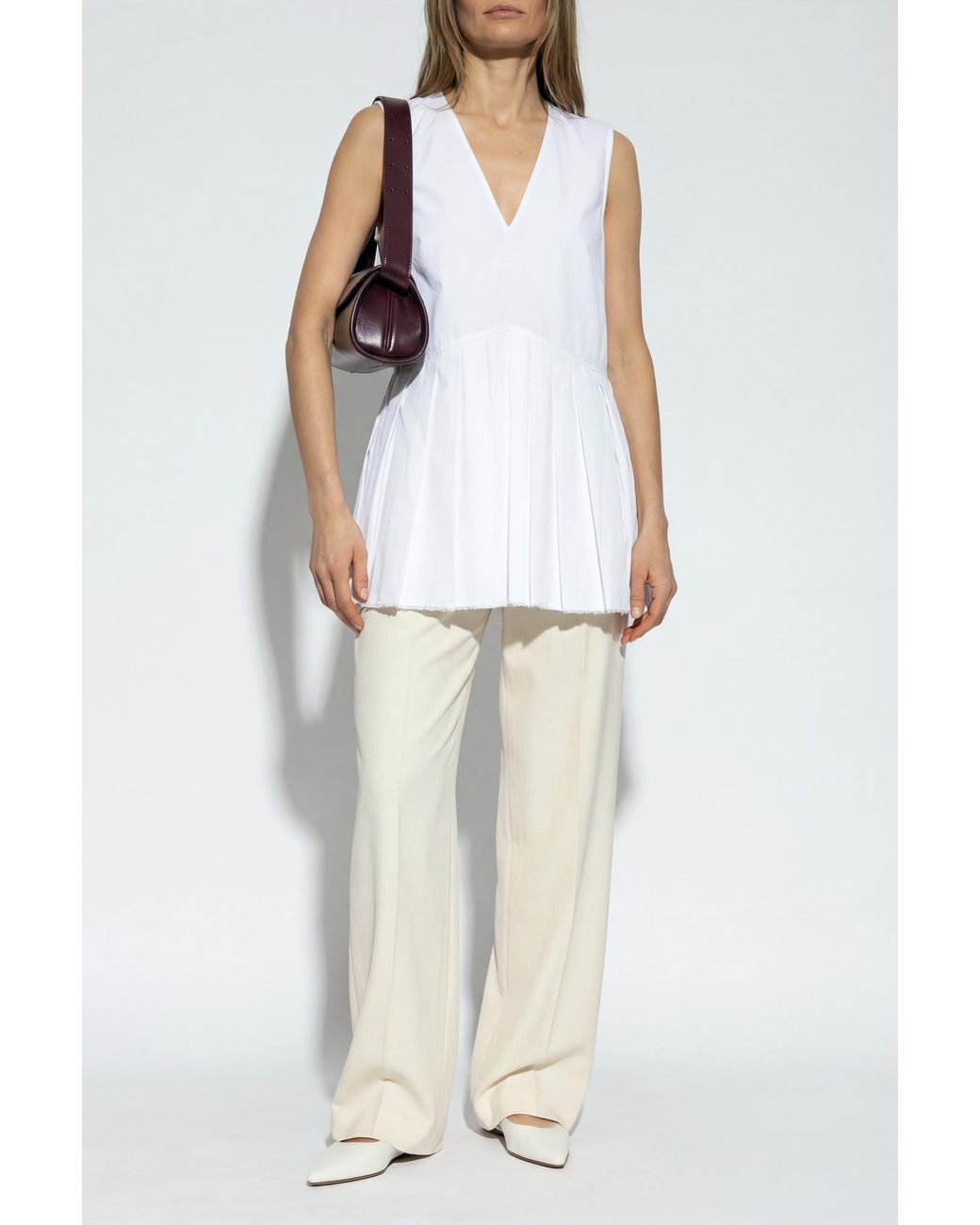 Jil Sander White Wool Wide-Leg Trousers