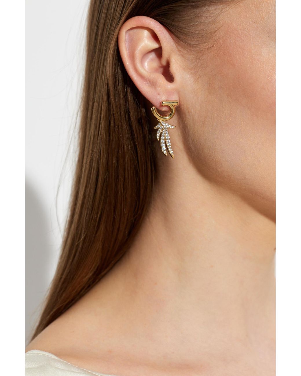Ferragamo Metallic Earrings With Shimmering Crystals