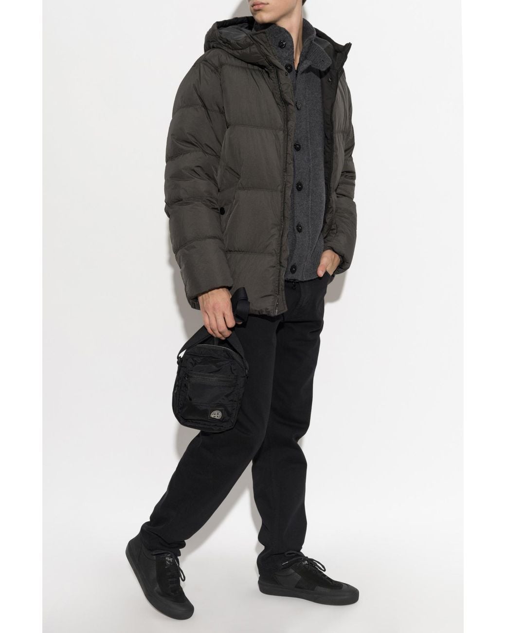 Stone Island Gray Down Jacket With Hood for men