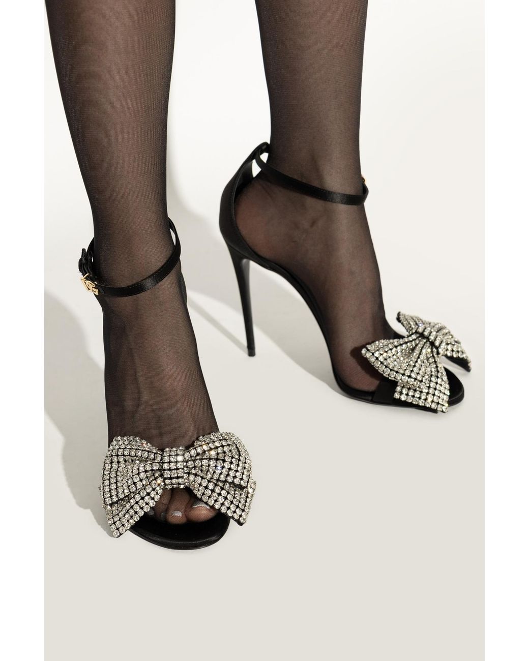 Dolce & Gabbana Black Crystal-Embellished Satin Ankle-Strap Stiletto Sandals