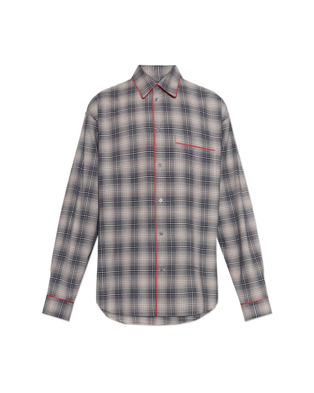 Marni Gray Cotton Checked Shirt for men