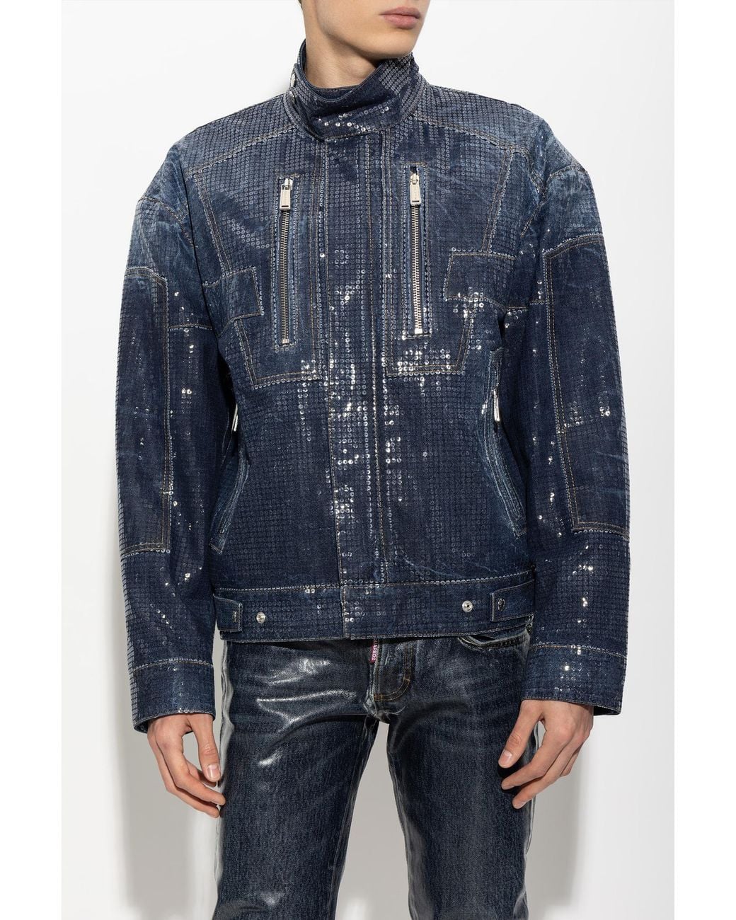 DSquared² Blue Sequinned Denim Jacket for men