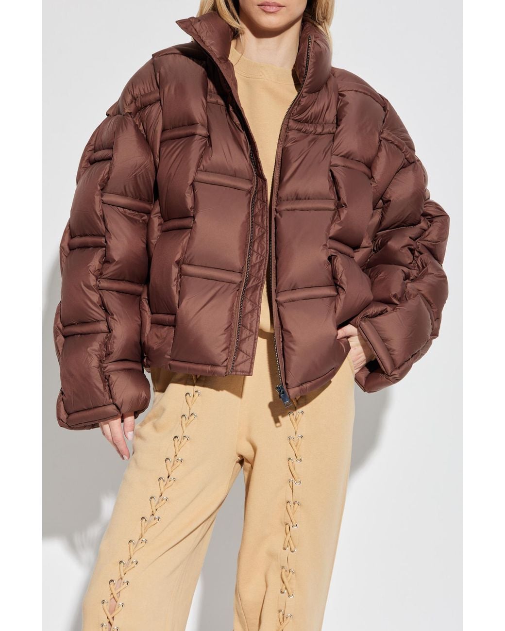 RAXXY Brown Down Jacket With Stand-Up Collar