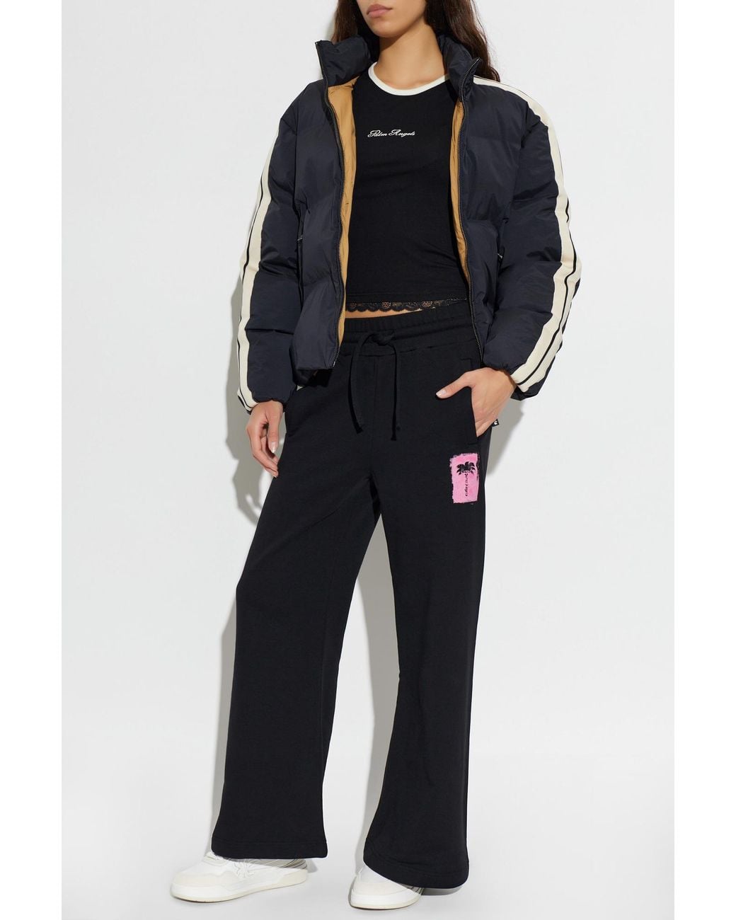 Palm Angels Blue Padded Jacket With A Stand-Up Collar