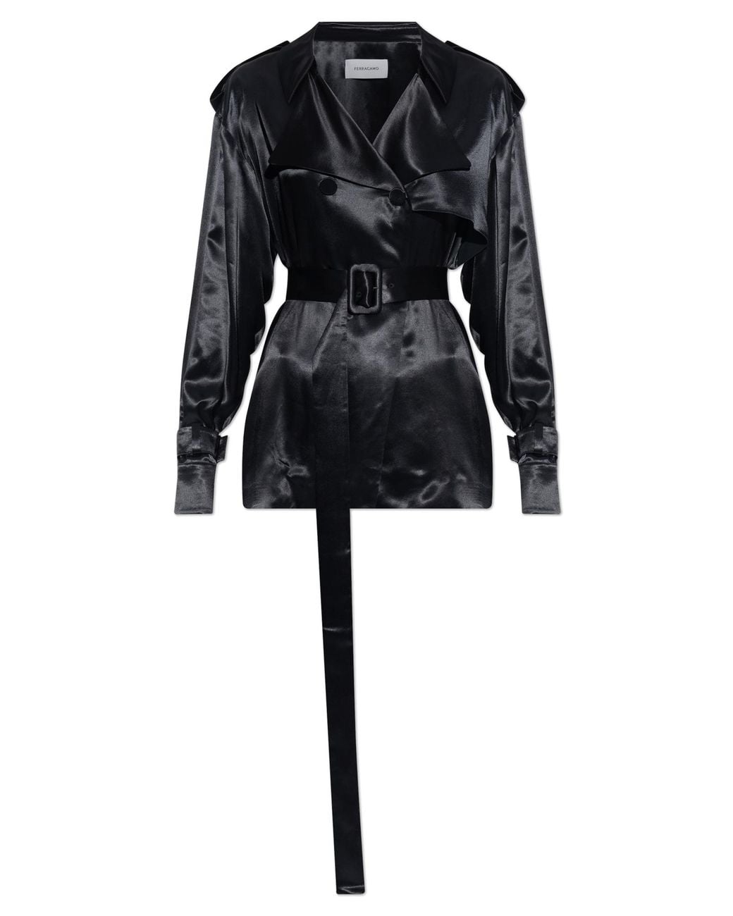 Ferragamo Black Short Satin Coat